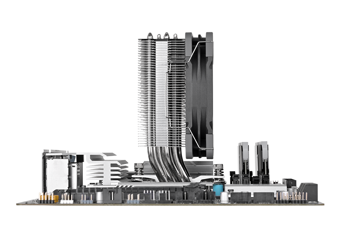 Image of ASTRIA 200 ARGB White heat pipe and fin stack showing RAM compatibility